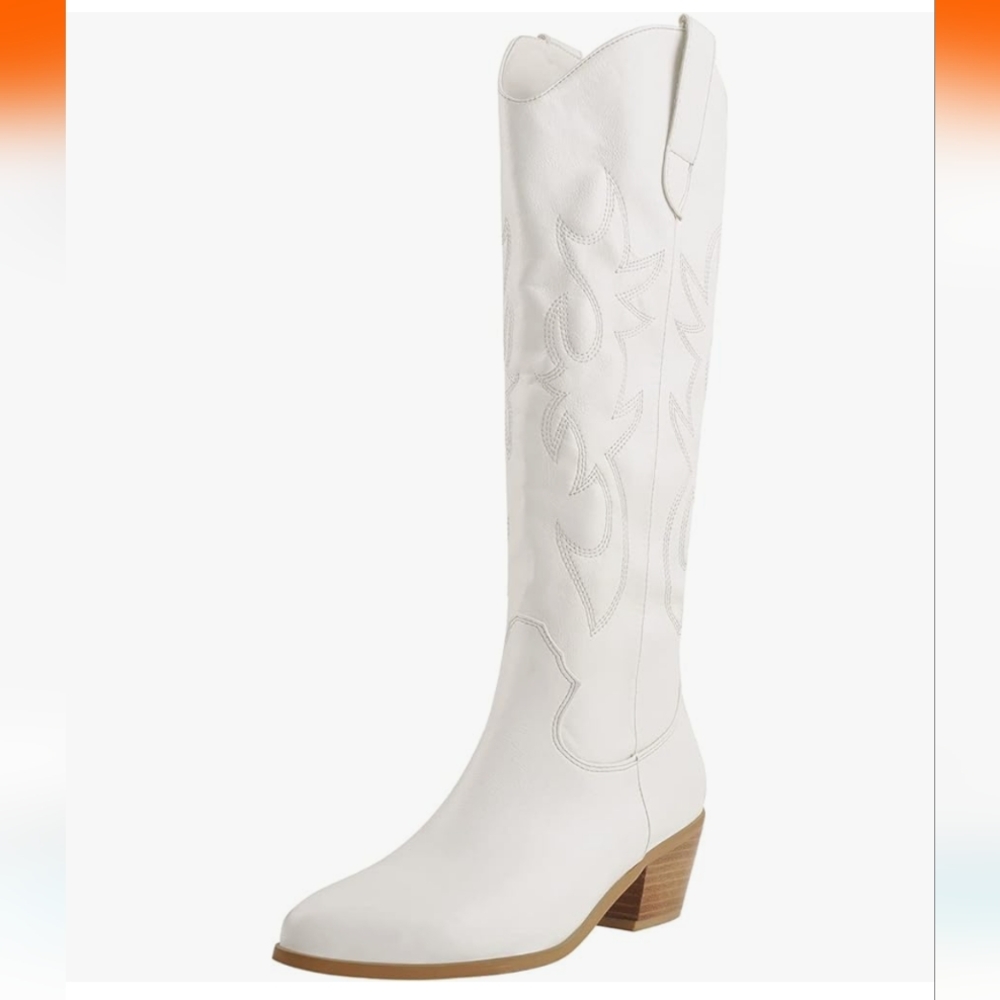 Western Cowboy Boots Pull-On Tab Embroidered Knee High Boots